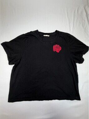 Good Vibes Women's Graphic T-Shirt Cotton Cropped Crew Neck Size Medium Black